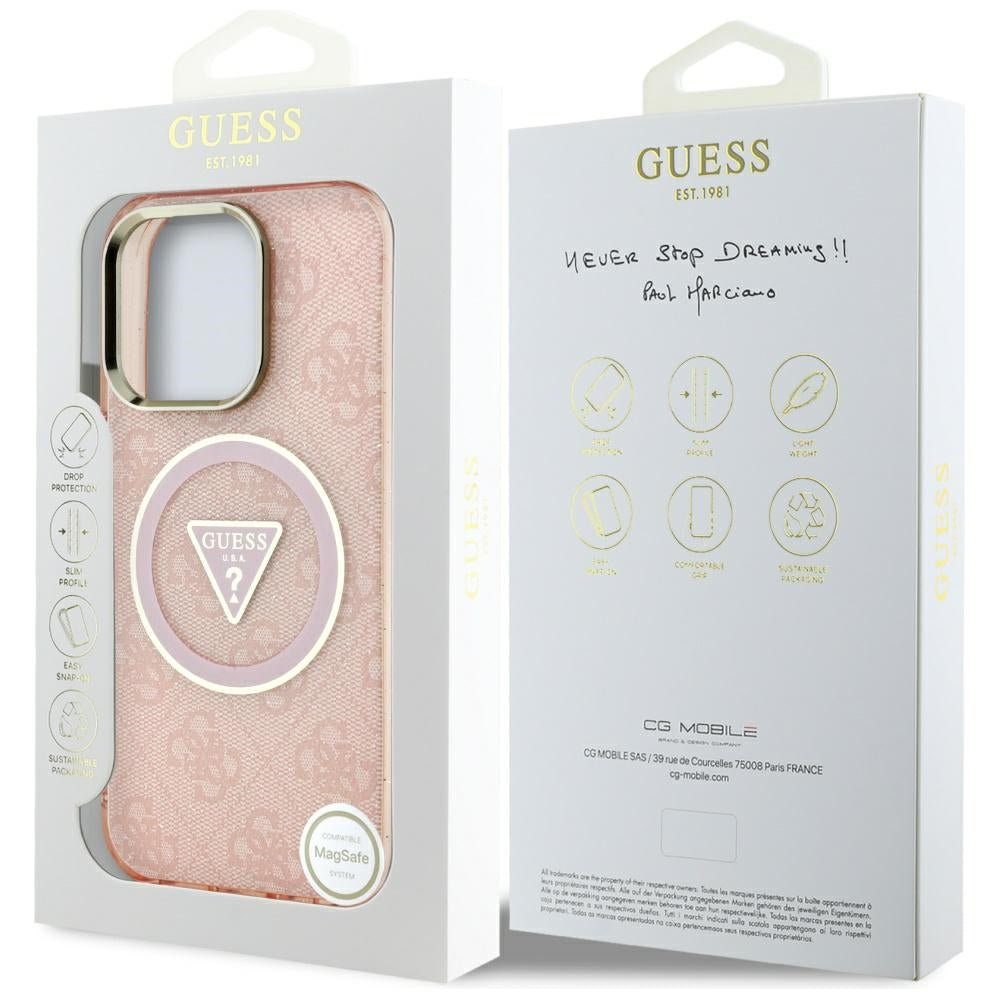 MagSafe hoesje voor Apple iPhone 16 Pro Max, Guess, IML Glitter 4G Circle Triangle, Roze