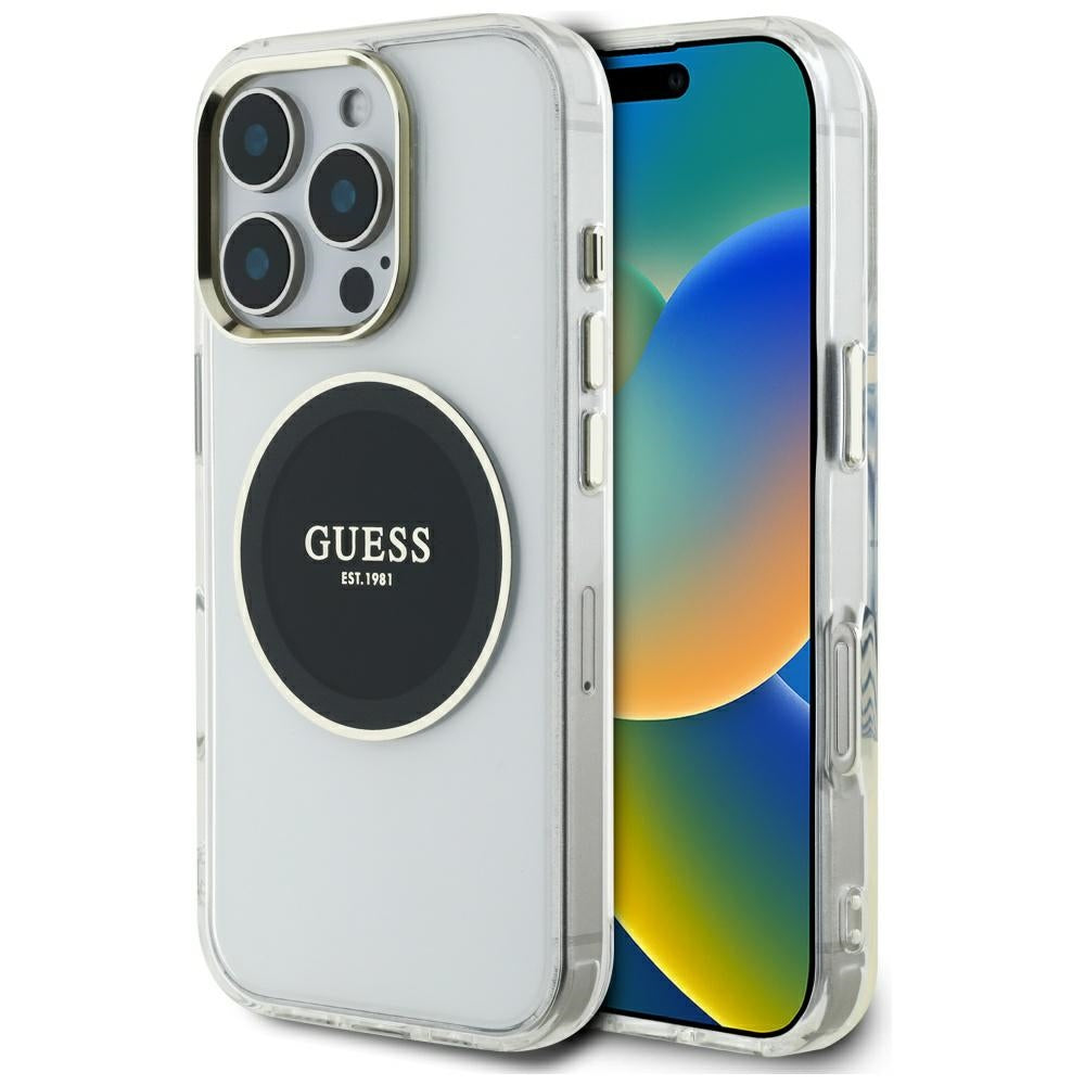 MagSafe hoesje voor Apple iPhone 16 Pro Max, Guess, IML Metal Colored Circle, Zwart