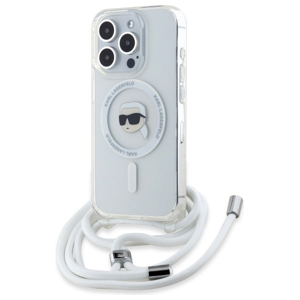 MagSafe hoes voor Apple iPhone 16 Pro Max, Karl Lagerfeld, IML Crossbody Karl's Head, Transparant