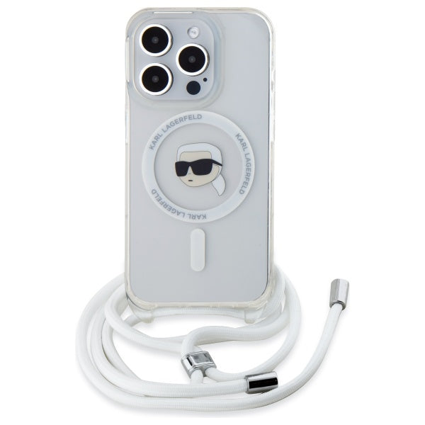 MagSafe hoes voor Apple iPhone 16 Pro Max, Karl Lagerfeld, IML Crossbody Karl's Head, Transparant