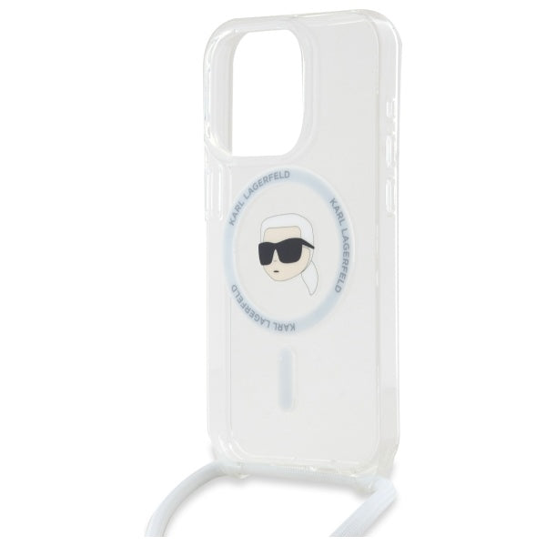 MagSafe hoes voor Apple iPhone 16 Pro Max, Karl Lagerfeld, IML Crossbody Karl's Head, Transparant