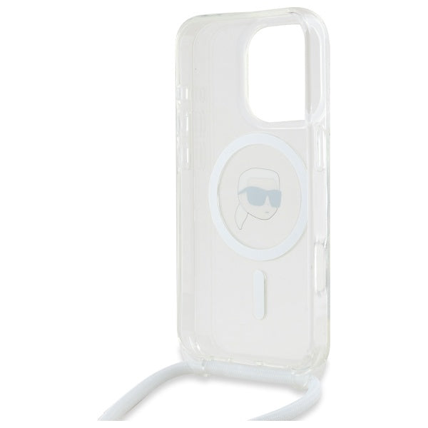 MagSafe hoes voor Apple iPhone 16 Pro Max, Karl Lagerfeld, IML Crossbody Karl's Head, Transparant