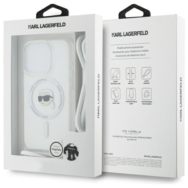 MagSafe hoes voor Apple iPhone 16 Pro Max, Karl Lagerfeld, IML Crossbody Karl's Head, Transparant