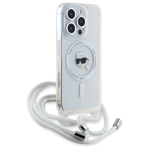 MagSafe hoes voor Apple iPhone 16 Pro Max, Karl Lagerfeld, IML Crossbody Karl's Head, Transparant