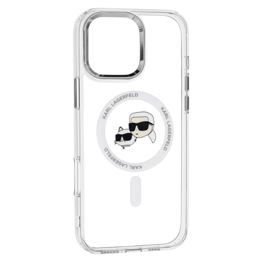 MagSafe hoesje voor Apple iPhone 16 Pro Max, Karl Lagerfeld, IML Metal Karl & Choupette's Heads, Wit