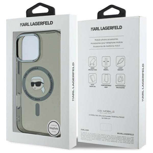 MagSafe hoesje voor Apple iPhone 16 Pro Max, Karl Lagerfeld, IML Metal Karl's Head, Zwart