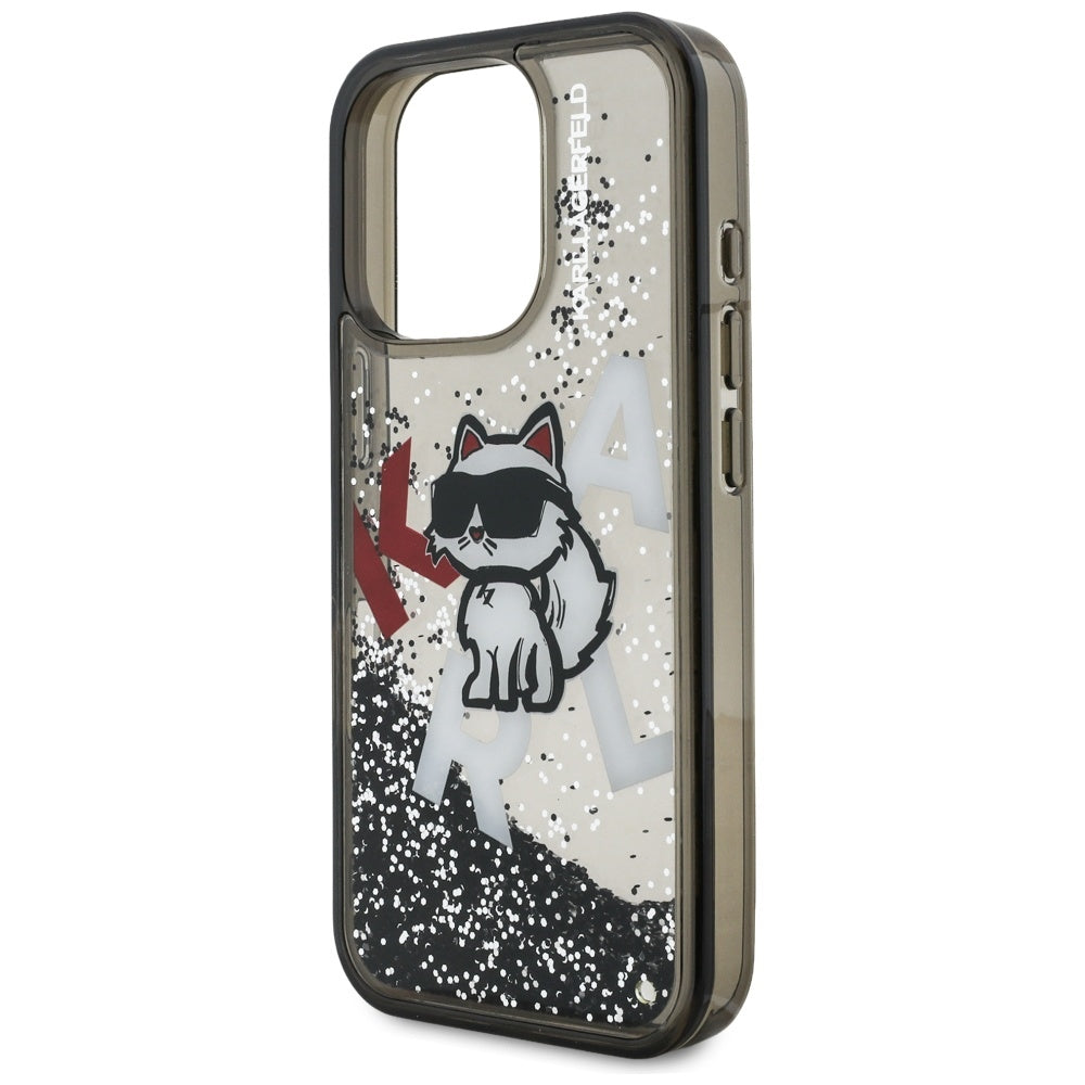 MagSafe hoes voor Apple iPhone 16 Pro Max, Karl Lagerfeld, Liquid Glitter Choupette Logo, Zwart
