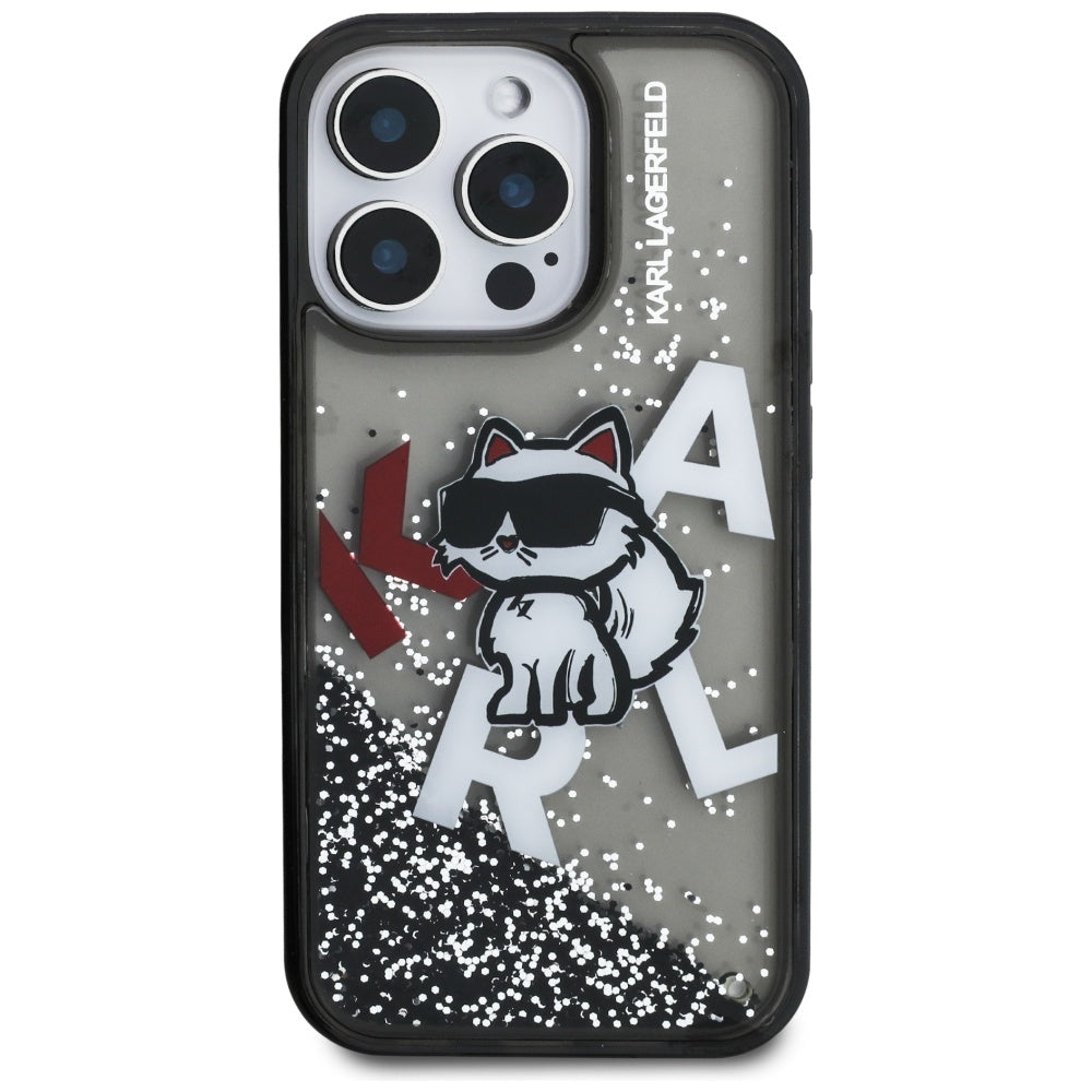 MagSafe hoes voor Apple iPhone 16 Pro Max, Karl Lagerfeld, Liquid Glitter Choupette Logo, Zwart