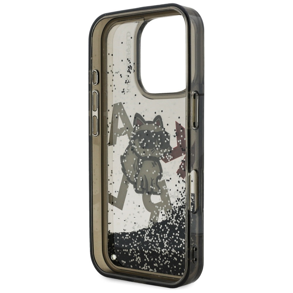 MagSafe hoes voor Apple iPhone 16 Pro Max, Karl Lagerfeld, Liquid Glitter Choupette Logo, Zwart