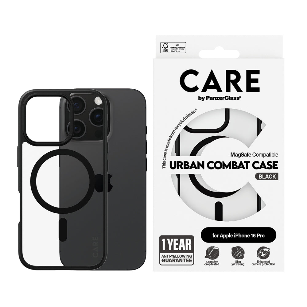 MagSafe hoes voor Apple iPhone 16 Pro, PanzerGlass, Care Urban Combat, Transparant Zwart