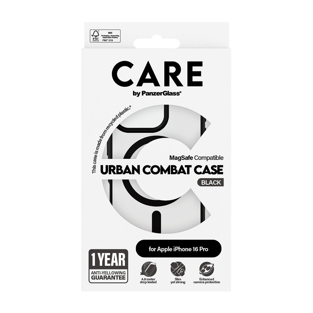 MagSafe hoes voor Apple iPhone 16 Pro, PanzerGlass, Care Urban Combat, Transparant Zwart