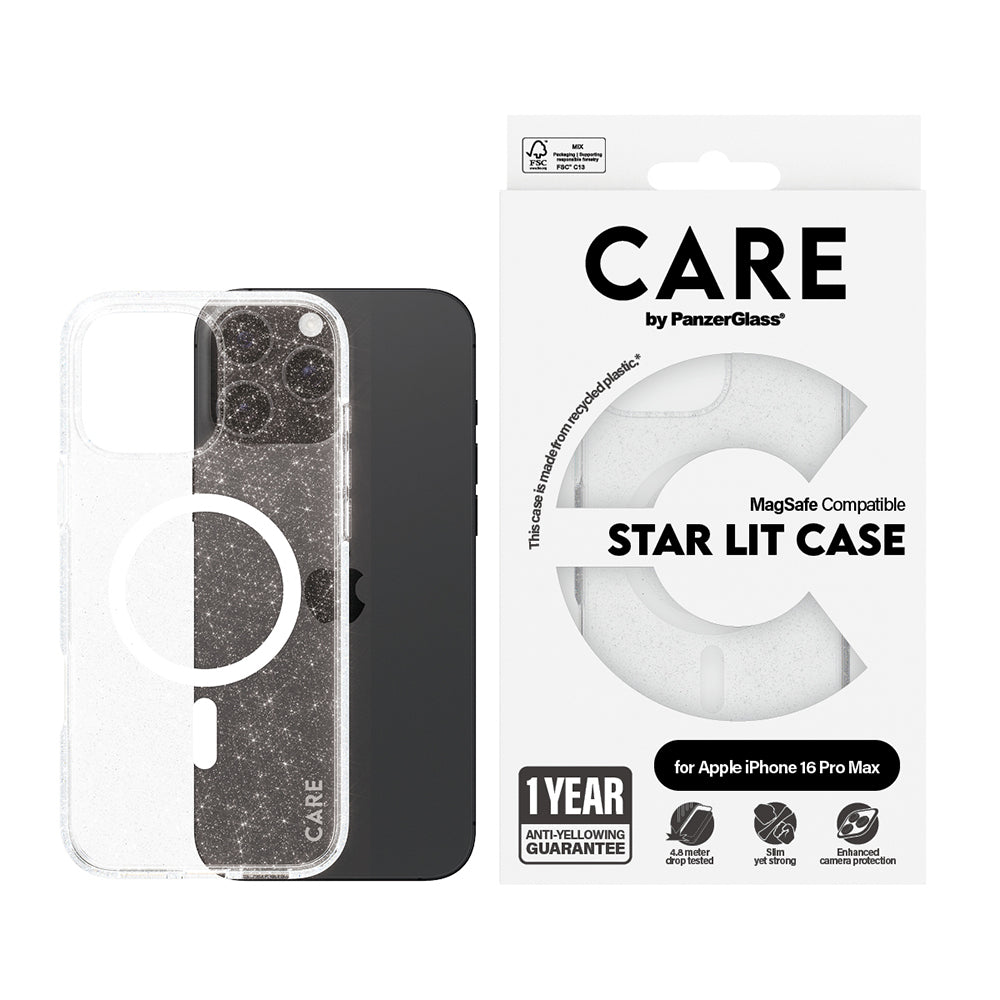 MagSafe hoes voor Apple iPhone 16 Pro, PanzerGlass, Care Urban Combat Star Lit, Transparant Wit