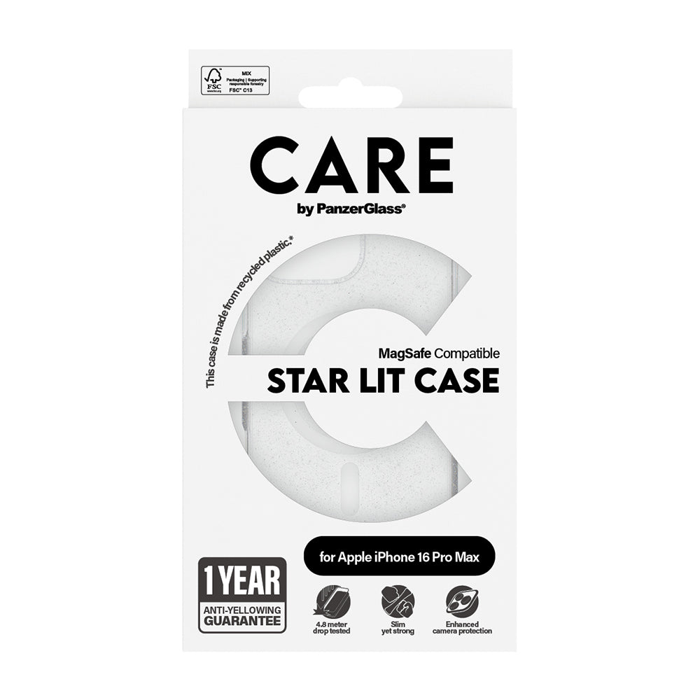 MagSafe hoes voor Apple iPhone 16 Pro, PanzerGlass, Care Urban Combat Star Lit, Transparant Wit