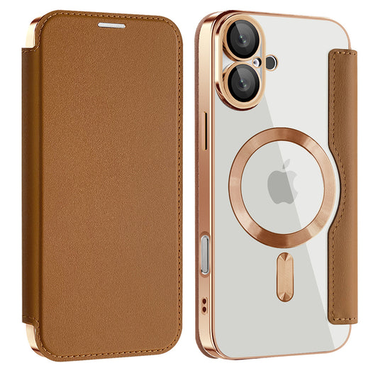 MagSafe Case for Apple iPhone 16, Techsuit, SmartMag Book, Brown