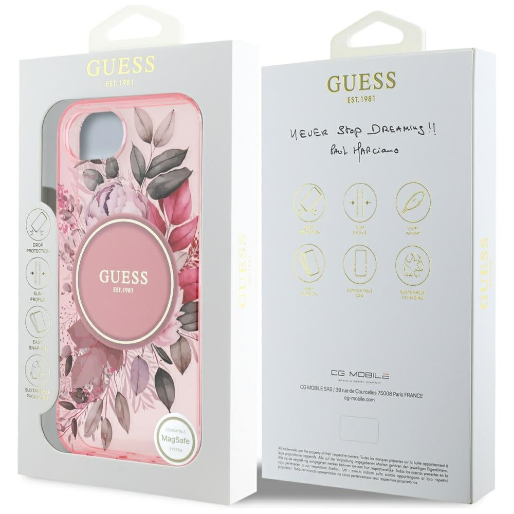MagSafe Case for Apple iPhone 17e / 16e, Guess, IML Flowers, Pink