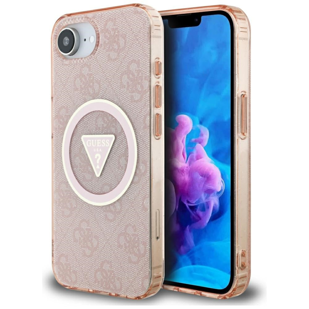 MagSafe hoesje voor Apple iPhone 17e / 16e, Guess, IML Glitter 4G Circle Triangle, Roze