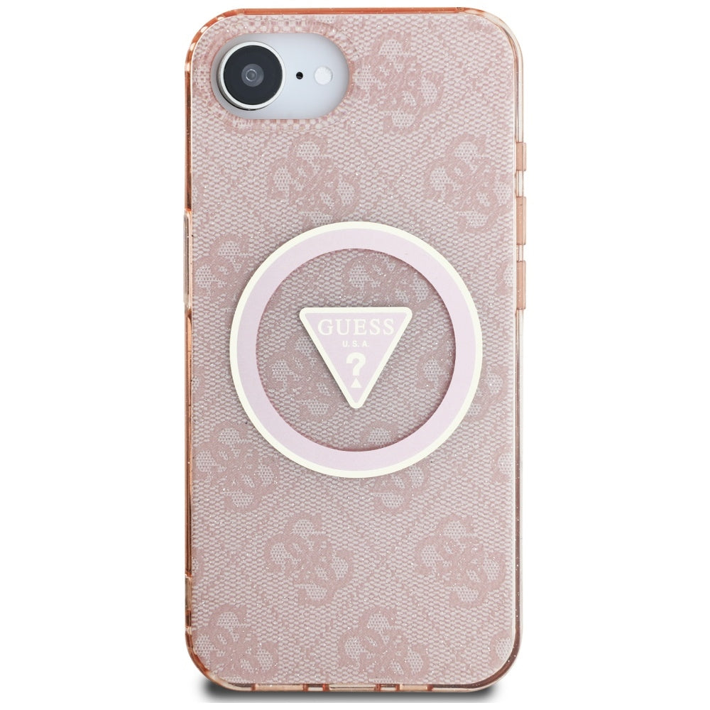 MagSafe hoesje voor Apple iPhone 17e / 16e, Guess, IML Glitter 4G Circle Triangle, Roze