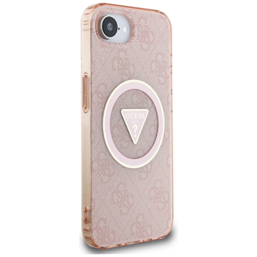 MagSafe hoesje voor Apple iPhone 17e / 16e, Guess, IML Glitter 4G Circle Triangle, Roze