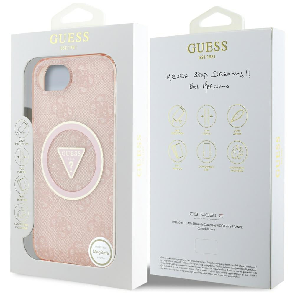 MagSafe hoesje voor Apple iPhone 17e / 16e, Guess, IML Glitter 4G Circle Triangle, Roze