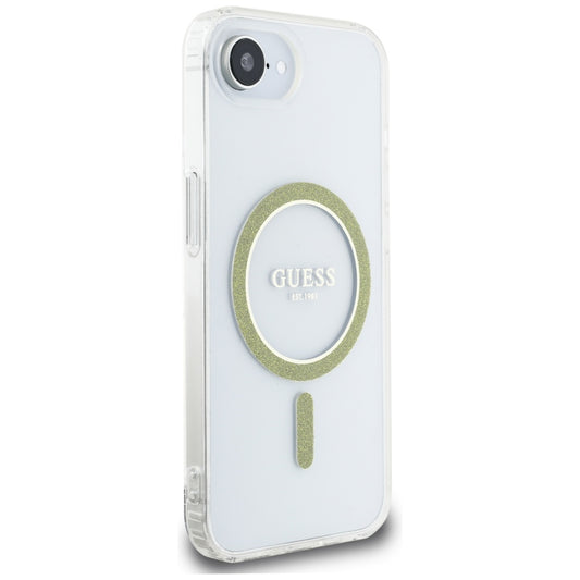 MagSafe hoesje voor Apple iPhone 16e, Guess, IML Glitter Circle, Transparant