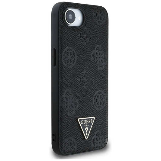 MagSafe hoes voor Apple iPhone 16e, Guess, Peony Grained Hot Stamp Triangle, Zwart