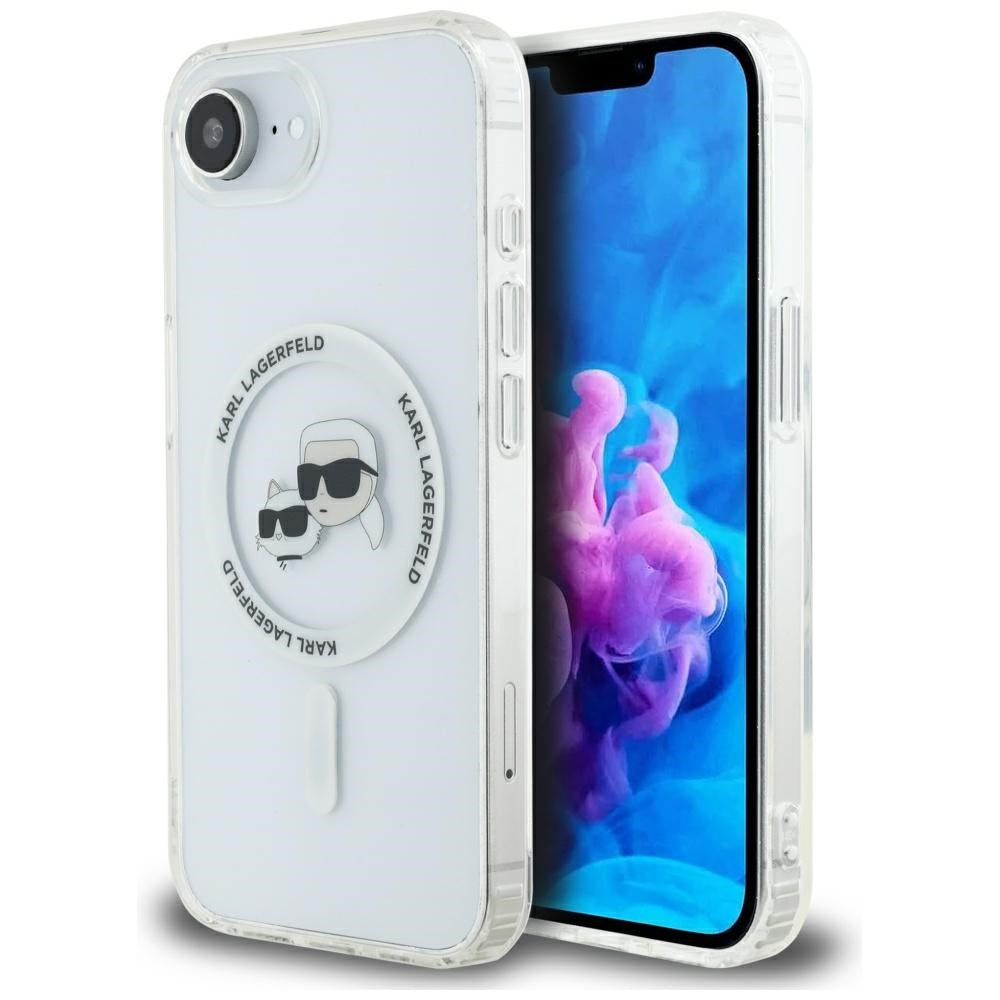 MagSafe hoesje voor Apple iPhone 17e / 16e, Karl Lagerfeld, IML Metal Karl & Choupette's Heads, Wit