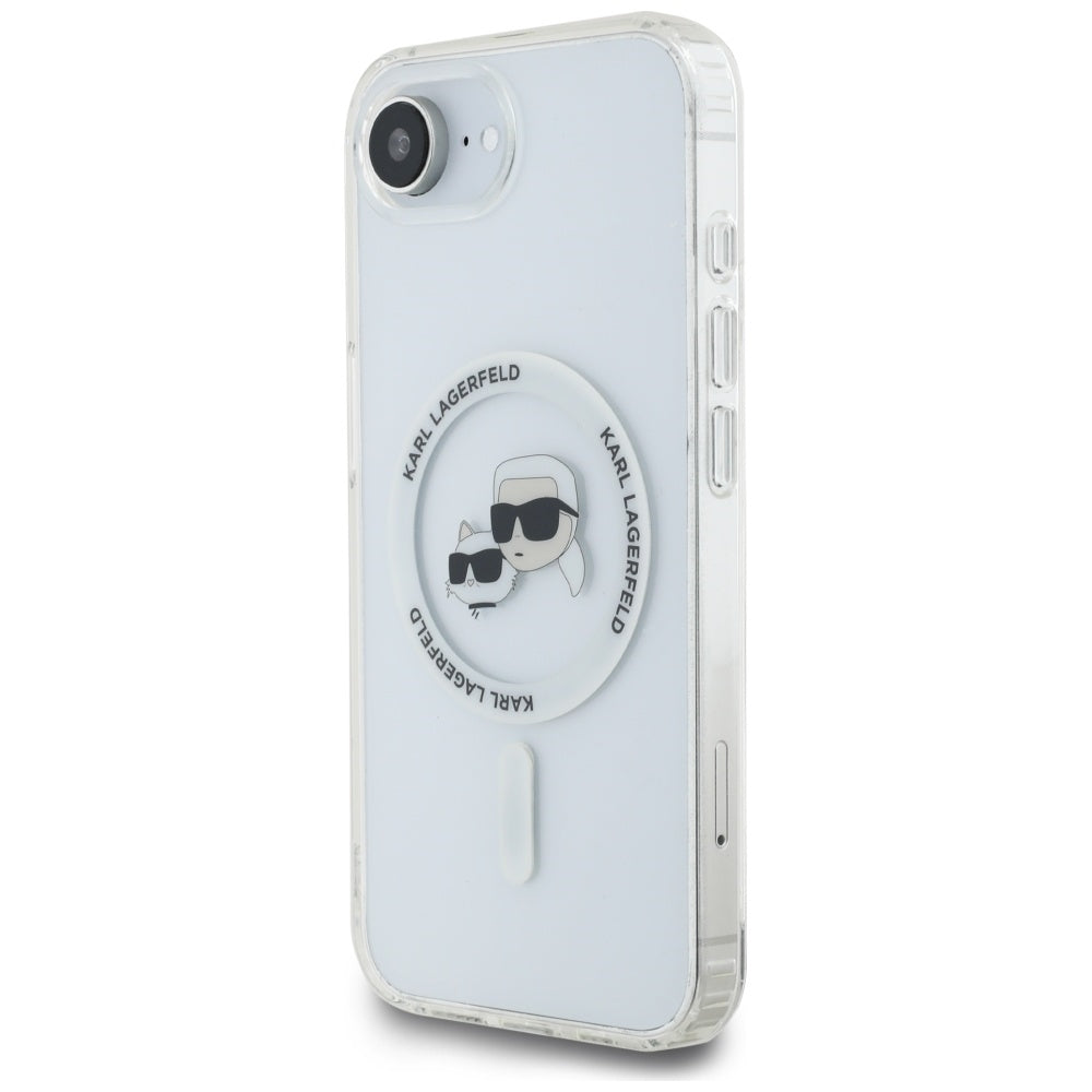 MagSafe hoesje voor Apple iPhone 17e / 16e, Karl Lagerfeld, IML Metal Karl & Choupette's Heads, Wit