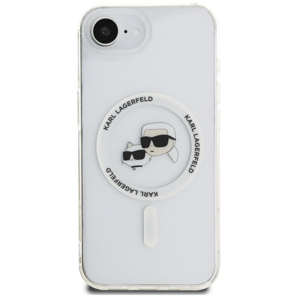 MagSafe hoesje voor Apple iPhone 17e / 16e, Karl Lagerfeld, IML Metal Karl & Choupette's Heads, Wit