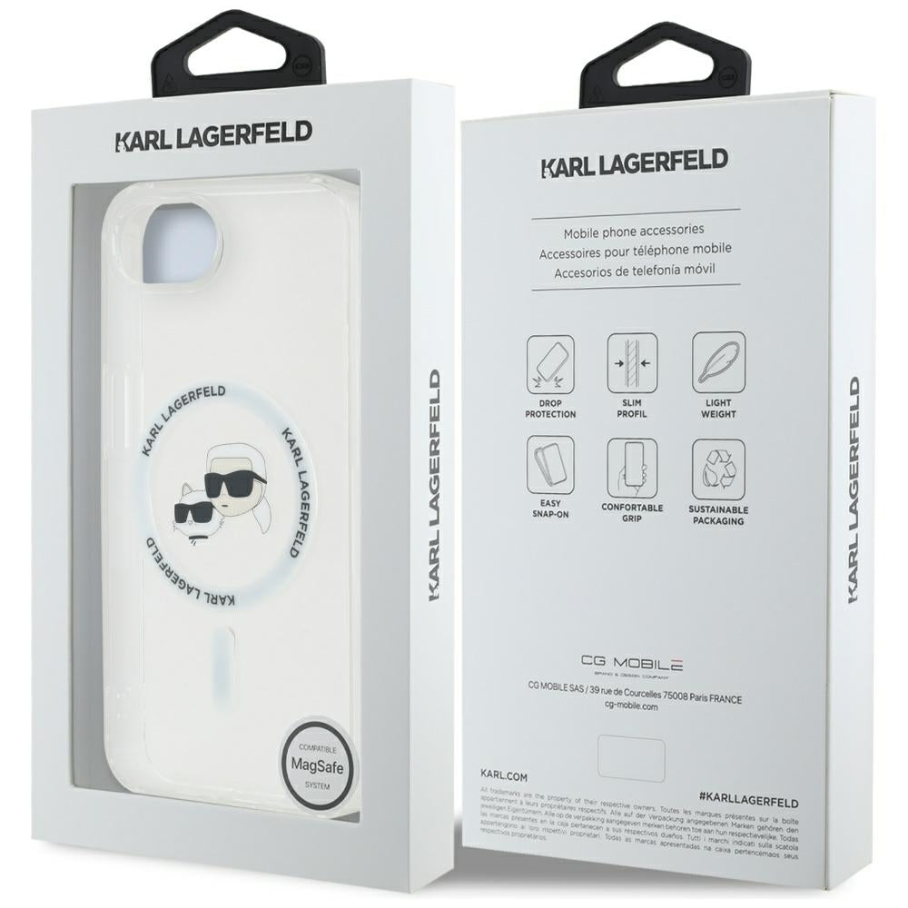 MagSafe hoesje voor Apple iPhone 17e / 16e, Karl Lagerfeld, IML Metal Karl & Choupette's Heads, Wit