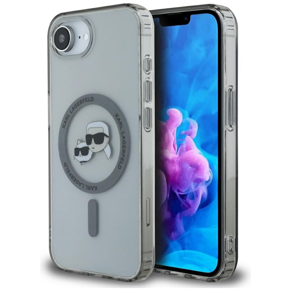 MagSafe hoesje voor Apple iPhone 17e / 16e, Karl Lagerfeld, IML Metal Karl & Choupette's Heads, Zwart