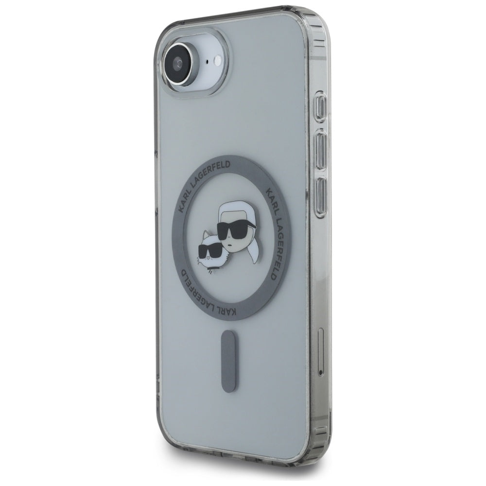 MagSafe hoesje voor Apple iPhone 17e / 16e, Karl Lagerfeld, IML Metal Karl & Choupette's Heads, Zwart
