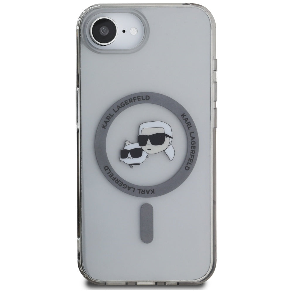 MagSafe hoesje voor Apple iPhone 17e / 16e, Karl Lagerfeld, IML Metal Karl & Choupette's Heads, Zwart