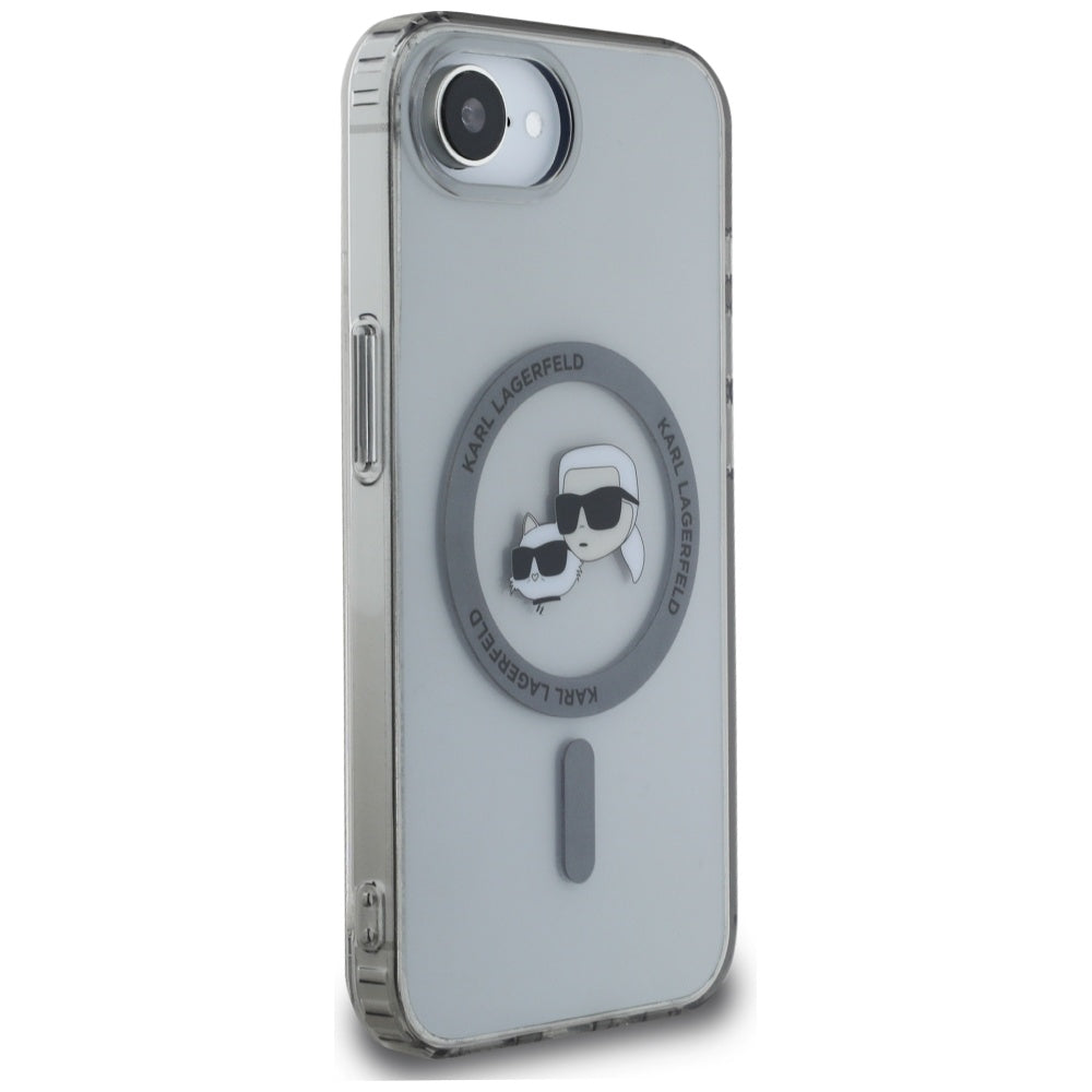 MagSafe hoesje voor Apple iPhone 17e / 16e, Karl Lagerfeld, IML Metal Karl & Choupette's Heads, Zwart