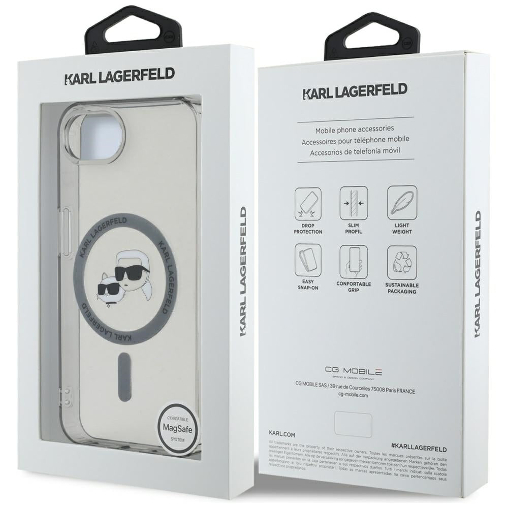 MagSafe hoesje voor Apple iPhone 17e / 16e, Karl Lagerfeld, IML Metal Karl & Choupette's Heads, Zwart