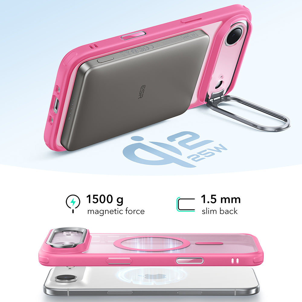 MagSafe hoesje voor Apple iPhone 17 Air, ESR, Classic Hybrid Kickstand, Satijnroze