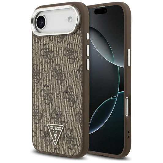 MagSafe hoesje voor Apple iPhone 17 Air, Guess, 4G Triangle Logo, Bruin Zilver