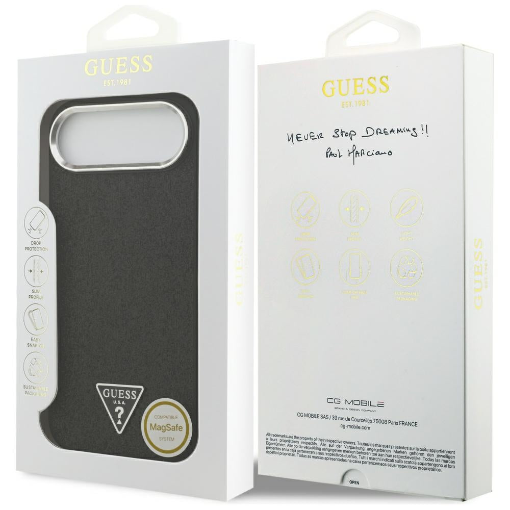 MagSafe hoesje voor Apple iPhone 17 Air, Guess, Glitter Triangle Logo, Zwart