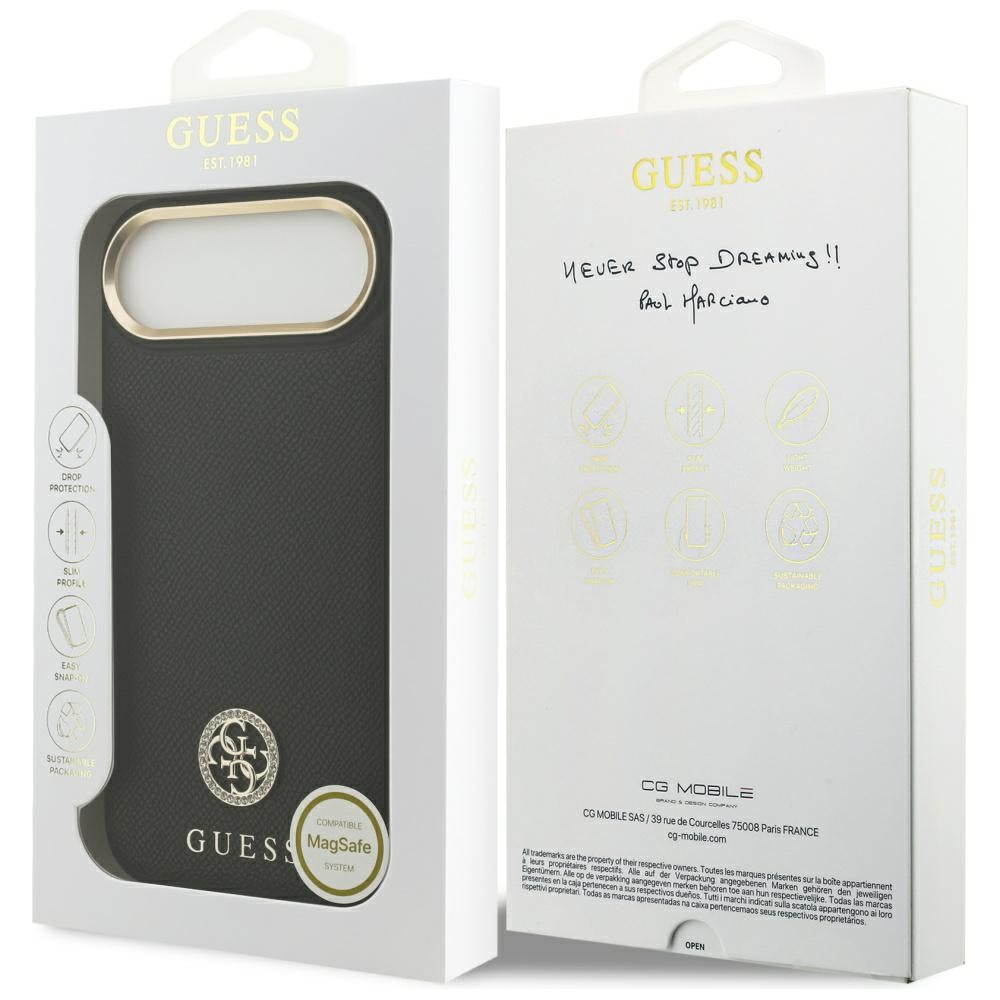 MagSafe hoes voor Apple iPhone 17 Air, Guess, Grained Strass Logo, Zwart