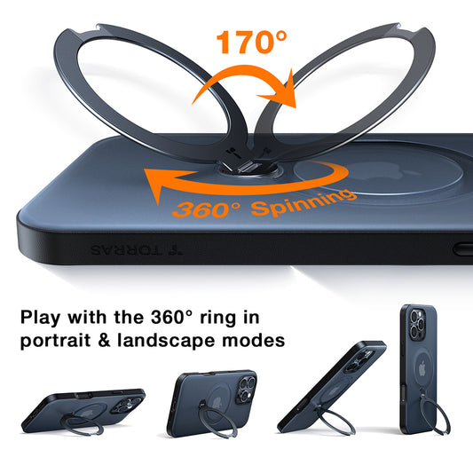 MagSafe hoesje voor Apple iPhone 17 Air, Torras, Ostand Spin, Transparant