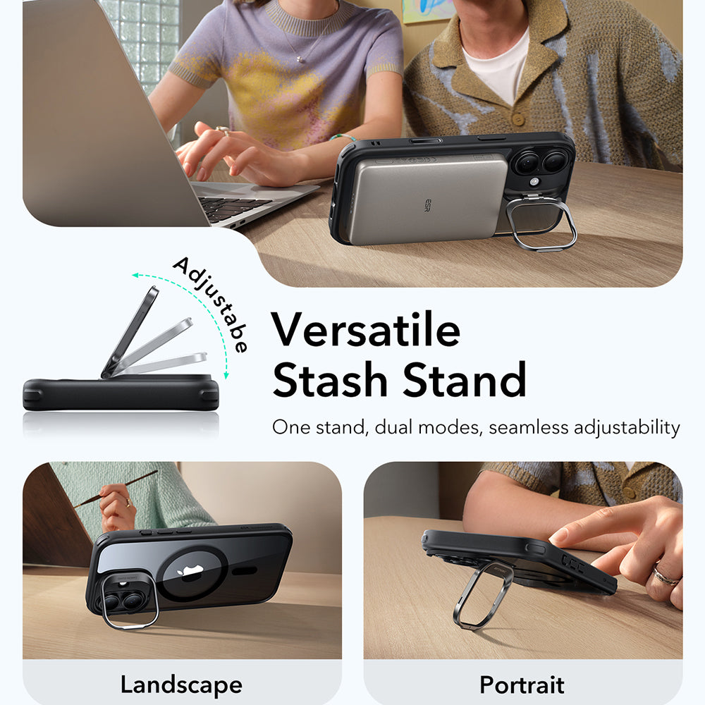 MagSafe hoes voor Apple iPhone 17, ESR, Classic Hybrid Kickstand, Transparant Zwart