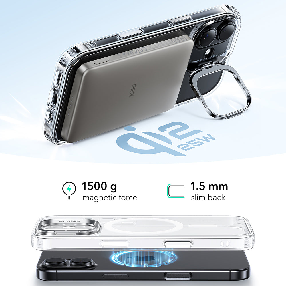 MagSafe hoesje voor Apple iPhone 17, ESR, Classic Hybrid Kickstand, Transparant