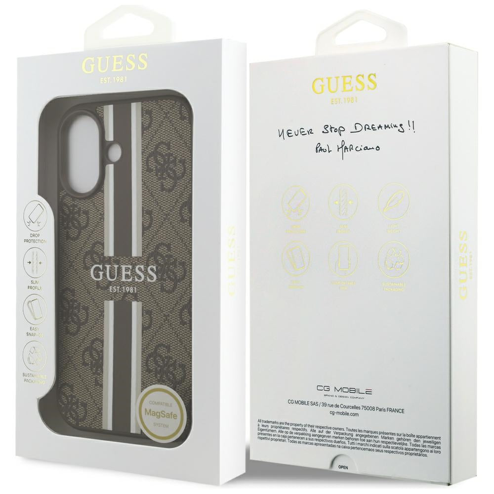 MagSafe hoesje voor Apple iPhone 17, Guess, 4G Printed Stripes, Bruin