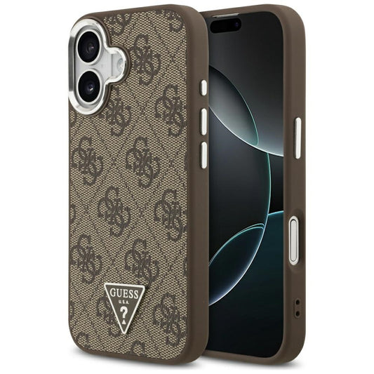 MagSafe hoesje voor Apple iPhone 17, Guess, 4G Triangle Logo, Bruin Zilver