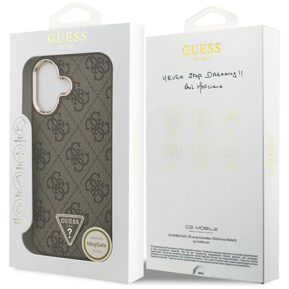 MagSafe hoesje voor Apple iPhone 17, Guess, 4G Triangle Logo, Goudbruin