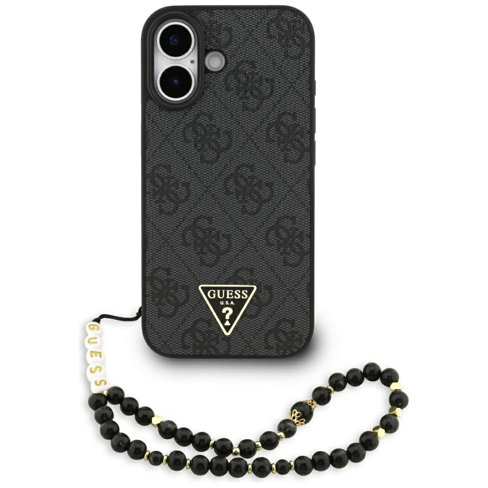 MagSafe hoesje voor Apple iPhone 17, Guess, 4G Triangle Logo met koordriem, Zwart