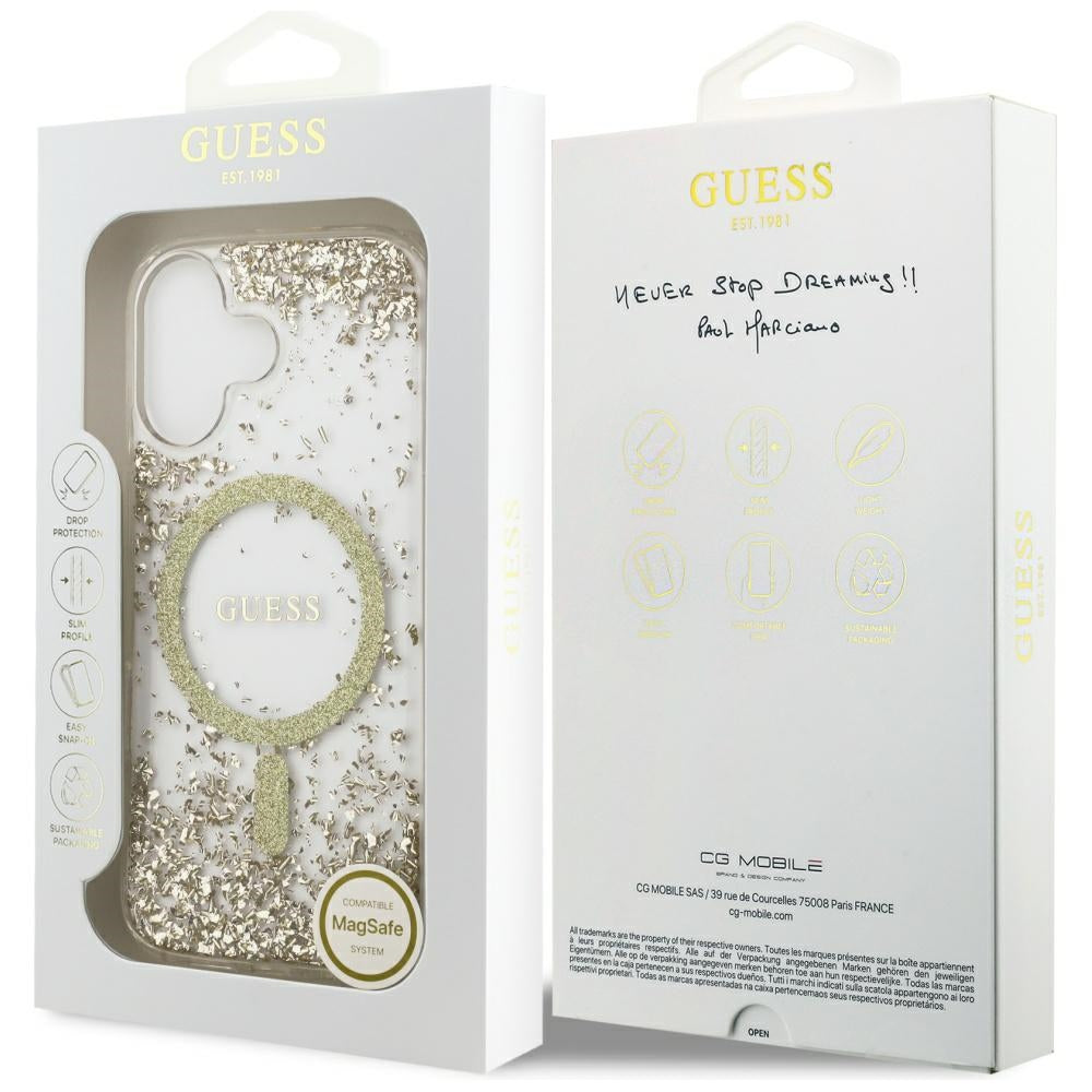 MagSafe hoesje voor Apple iPhone 17, Guess, Resin Bottom Glitter, Goud
