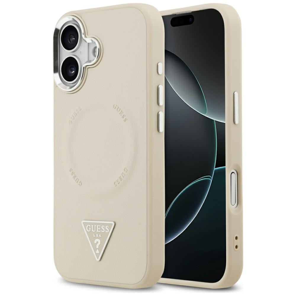 MagSafe hoesje voor Apple iPhone 17, Guess, Triangle Logo, Beige Zilver