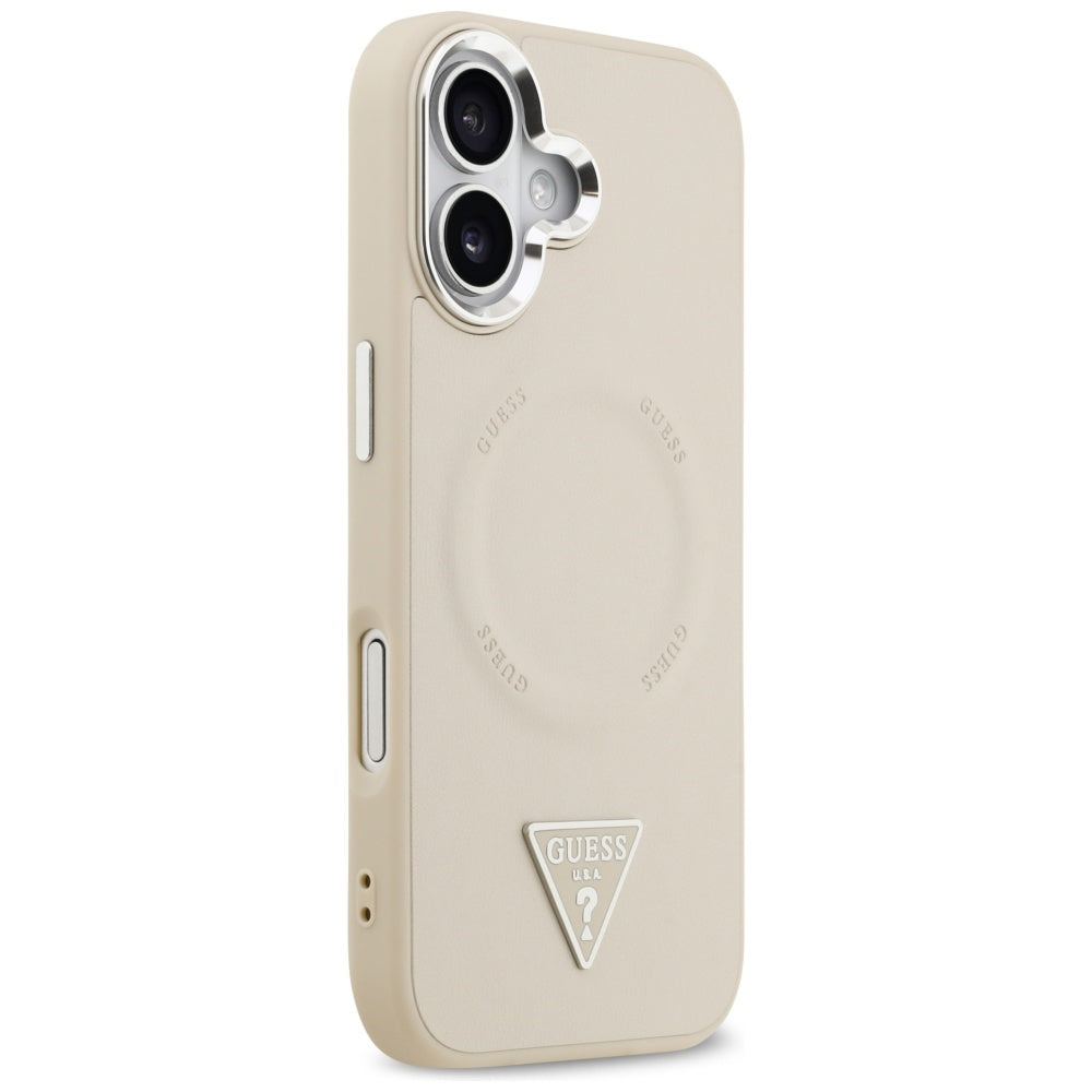 MagSafe hoesje voor Apple iPhone 17, Guess, Triangle Logo, Beige Zilver