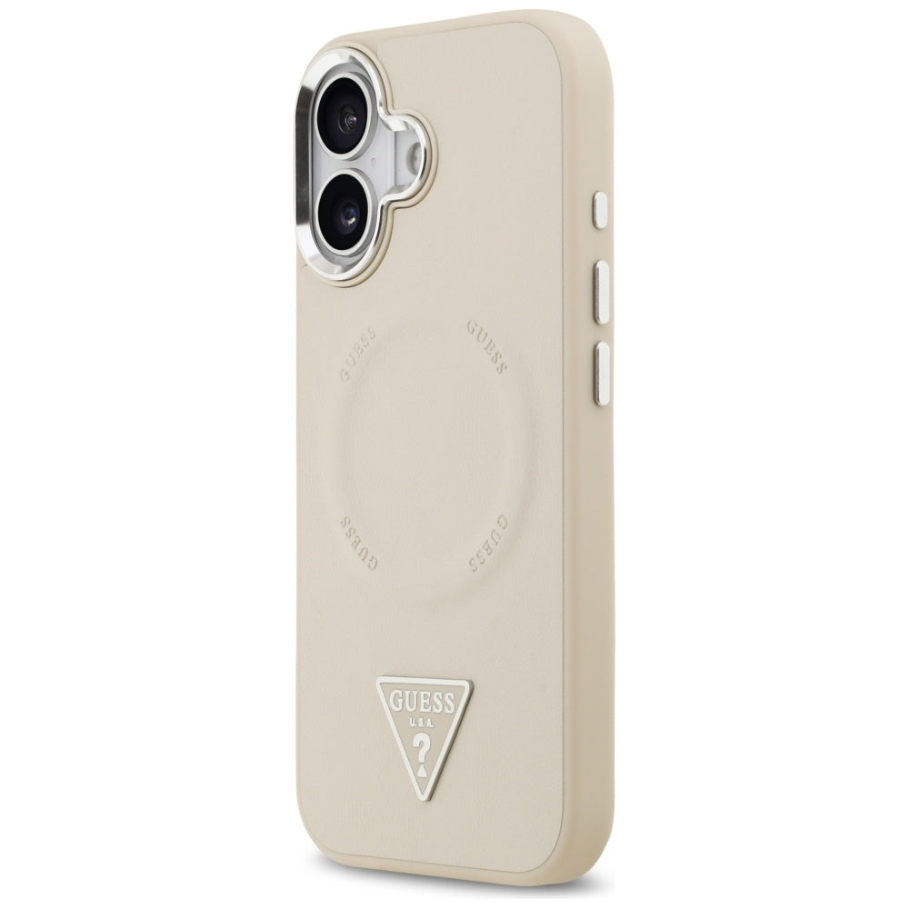 MagSafe hoesje voor Apple iPhone 17, Guess, Triangle Logo, Beige Zilver