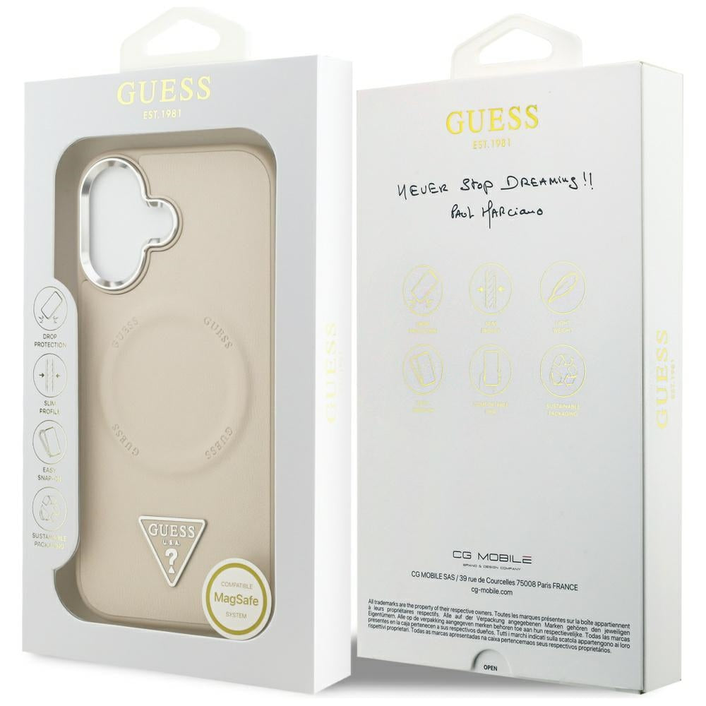 MagSafe hoesje voor Apple iPhone 17, Guess, Triangle Logo, Beige Zilver